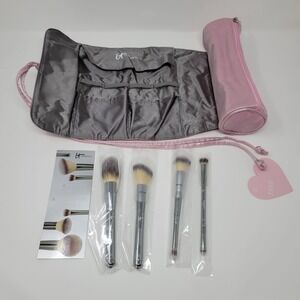 IT Cosmetics Special Edition Heavenly Luxe Brush Set Makeup Bag Travel Roll Pink